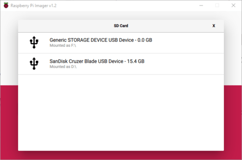 choose sd 2 raspberry pi imager