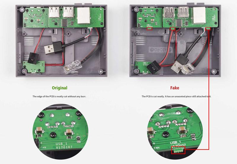 Nespi Gehäuse: Original gegen Fälschung - Ausschnitt der Platine